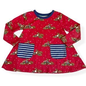 Mini Boden Rockabilly Red Festive Deer Pocket Dress 5-6